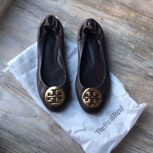 Tory Burch brown leather flats Authentic!